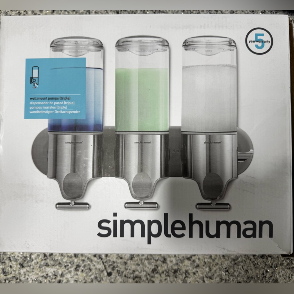 Simplehuman Triple Wall Mount Soap / Shampoo Dispenser – New